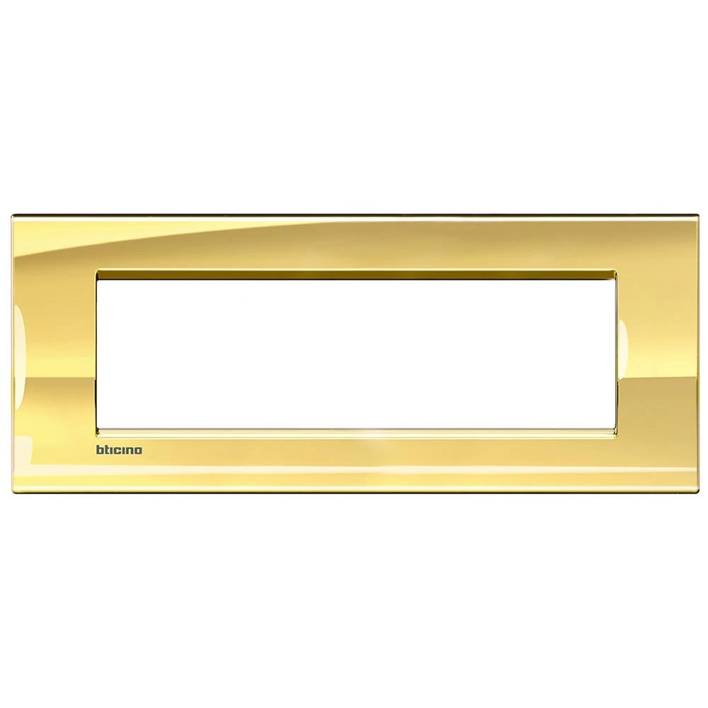  артикул LNA4807OA название Рамка итальянский стандарт 7 мод прямоугольная, цвет Золото, LivingLight, Bticino