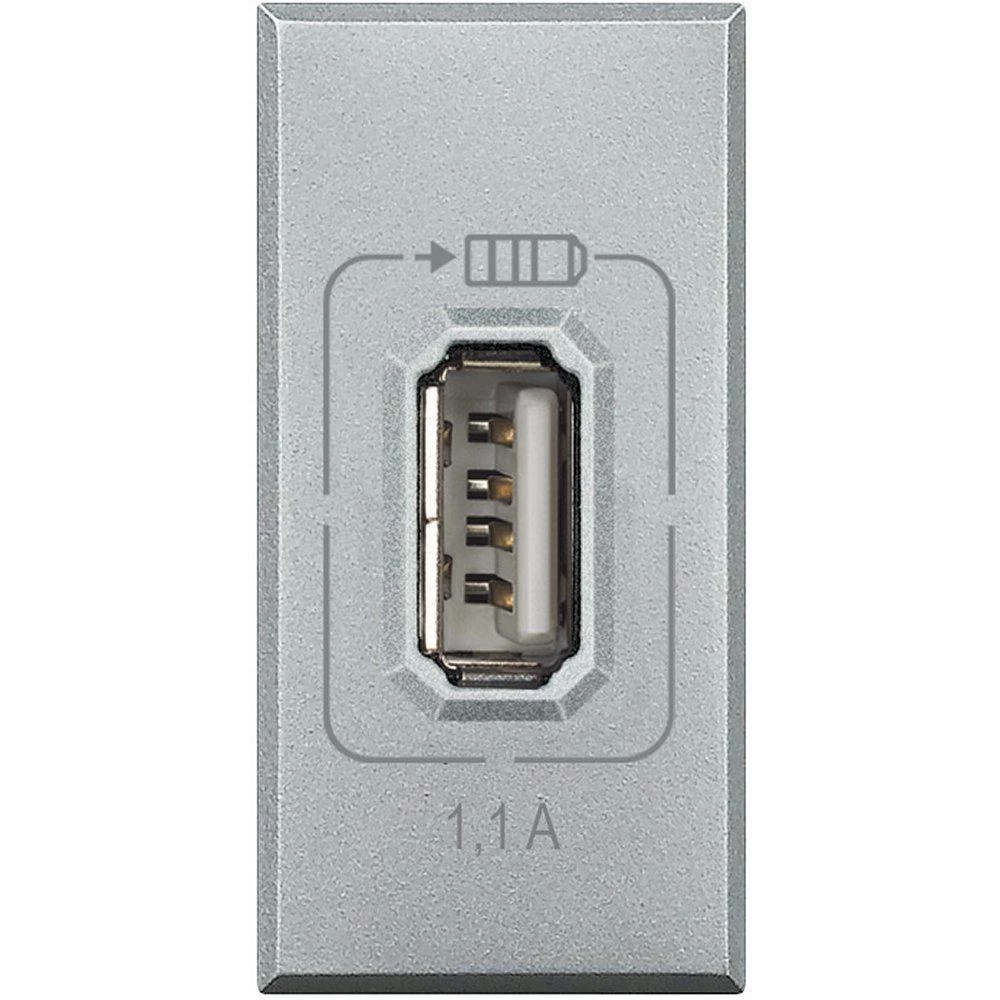  артикул HC4285C1 название Установочный Розетка USB для подзарядки 1,1А 1 модуль, цвет Алюминй, Bticino Axolute